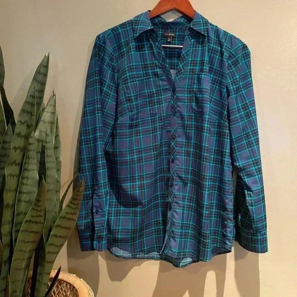 TALBOTS WOMENS PLAID BUTTON DOWN - Picture 1 of 5